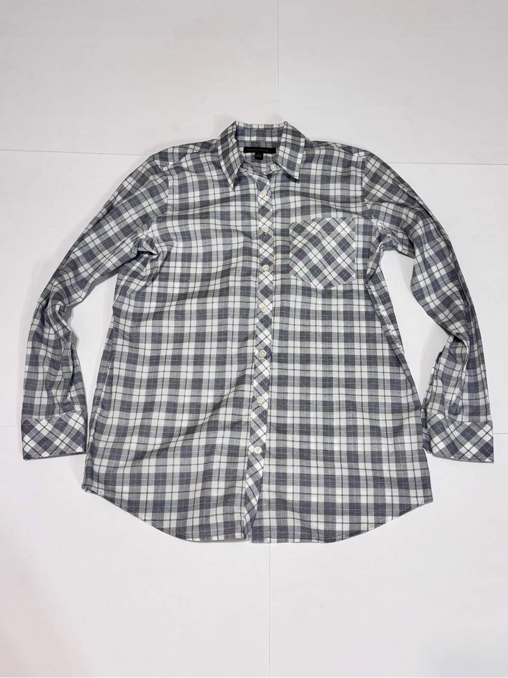 Banana Republic Classic Gray Plaid Button-Down Shirt